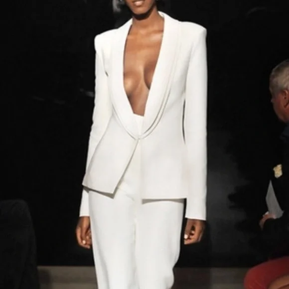 Brandon Maxwell Layered Lapel Suiting Jacket in Ivory - Picture 2 of 14